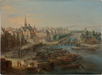 Vista do Arsenal, do porto de Saint Paul e do quai des Célestins em Paris, década de 1730. de Charles Léopold van Grevenbroeck
