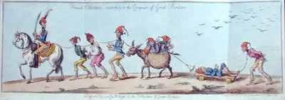 Voluntários franceses marchando para a Conquista da Grã-Bretanha, gravada por James Gillray (1757-1815) publicada por Hannah Humphrey em 1803 (gravura colorida à mão) de Charles Lorraine (after) Smith