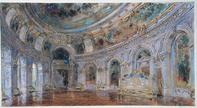 Salão de Banquete no Palácio Real de Laeken, c.1910 (aguarela sobre papel) de Charles Louis Girault