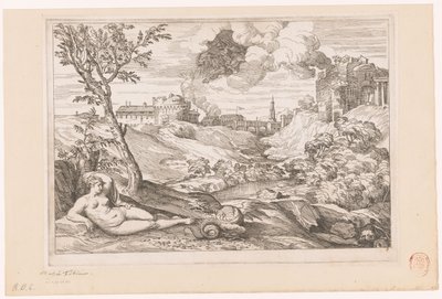 Paisagem com Andrómeda guardada pelo dragão e Perseu aproximando-se numa nuvem de Charles Macé (attributed to)