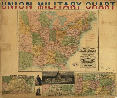 Mapa completo das estradas de ferro e dos cursos de água nos Estados Unidos e no Canadá. LOC 98688331 de Charles Magnus