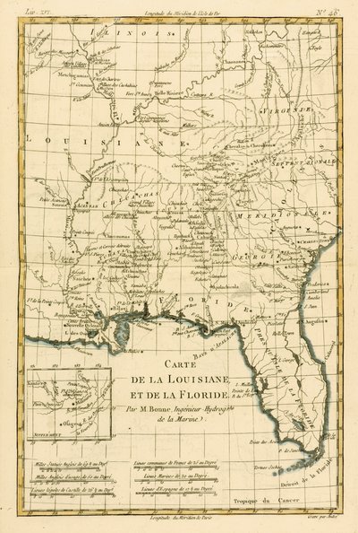 Louisiana e Flórida, de "Atlas de Todas as Partes Conhecidas do Globo Terrestre", de Guillaume Raynal (1713-96), publicaram JL Pellet, Genebra, 1780 de Charles Marie Rigobert Bonne
