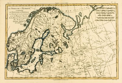 O norte da Europa, incluindo a Dinamarca, a Noruega, a Suécia e a Lapónia, com a maior parte da Rússia Ocidental, do Atlas de Toutes les Parties Connues du Globe Terrestre por Guillaume Raynal (1713-96) publicou Genebra, de Charles Marie Rigobert Bonne