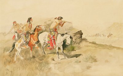 Ataque aos Muleteers, c.1895 (lápis e wc no papel) de Charles Marion Russell