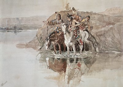 Nativo Americano "Partido de Guerra" (aguarela sobre papel) de Charles Marion Russell