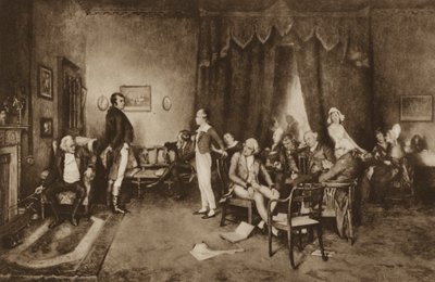Reunião de Robert Burns e Sir Walter Scott, Edimburgo (litho) de Charles Martin (after) Hardie