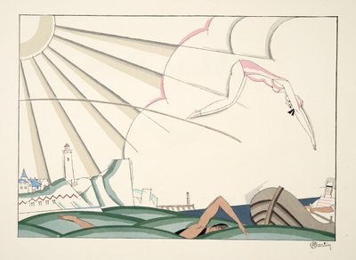 Banho do mar de Esporte e Lazer, pub. 1914 (estêncil) de Charles Martin
