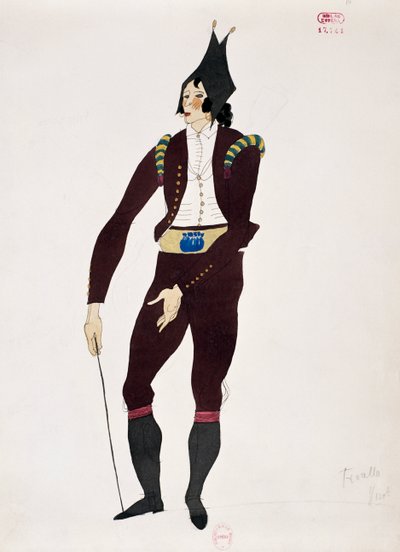 Traje para o personagem de Fiorello de O Barbeiro de Sevilha de Gioacchino Rossini, esboço de Charles Martin (1884-1934) de Charles Martin