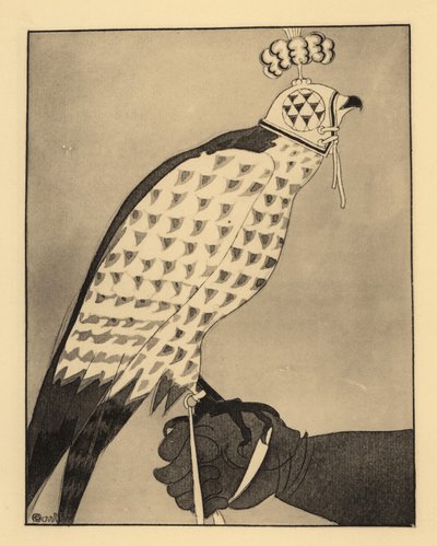 Caçando um falcão encapuzado empoleirado na luva de um falcoeiro. de Charles Martin
