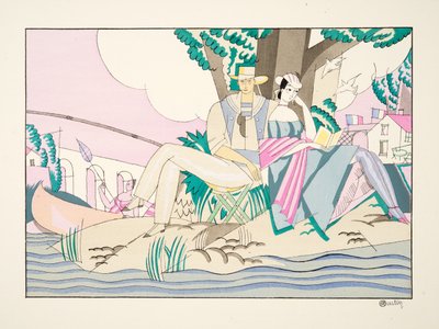 Pesca de esportes e entretenimento, pub. 1914 (estêncil) de Charles Martin