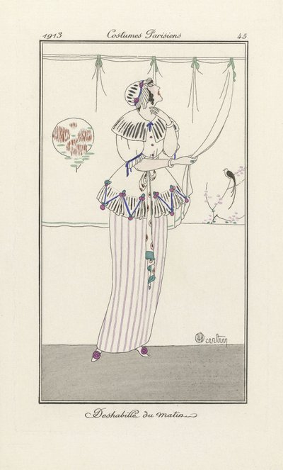 Vestido matinal, de Costumes Parisiens, pub. 1913 (pochoir print) de Charles Martin
