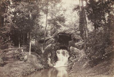 Vista da pequena gruta em direção à lagoa dos cervos, Bois de Boulogne, 1858. de Charles Marville