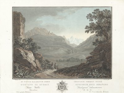 Berglandschap em Zwitserland
Vista do vale de Oberhashi (título sobre o objecto)
Vistas notáveis das montanhas da Suíça (título da série) de Charles Melchior Descourtis