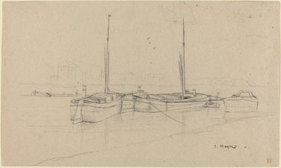 Barcos no rio com mastros de Charles Meryon