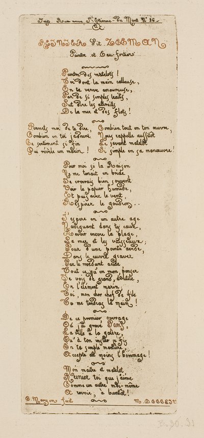 Versos dedicatórios de Meryon a Reinier Nooms, chamado Zeeman de Charles Meryon