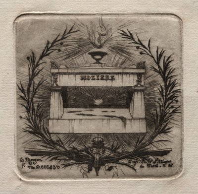 Litografias de Paris: Túmulo de Molières no cemitério Père Lachaise, 1854. de Charles Meryon
