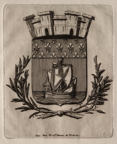 Água-forte de Paris: as armas simbólicas da cidade de Paris de Charles Meryon