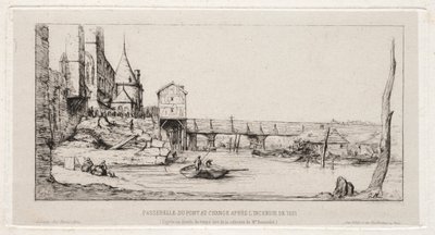 Passarela substituindo temporariamente a ponte Exchange, Paris, após o incêndio de 1621 de Charles Meryon