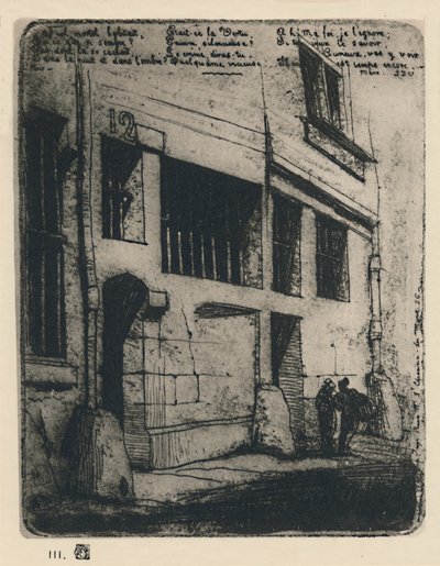 La Rue Des Mauvais Garcons, terceiro estado, 5 x 3 78 polegadas, 1854, 1927 de Charles Meryon