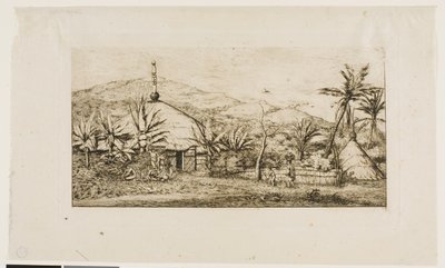 Nova Caledônia: grande cabana nativa na estrada de Balade a Puépo, 1845 de Charles Meryon