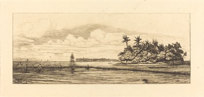 Oceania, ilhas em Uvea (Wallis); Peche aux palmes, 1845 (Oceania: Fishing, Near Islands with Palms in the Uea ou Wallis Group) de Charles Meryon