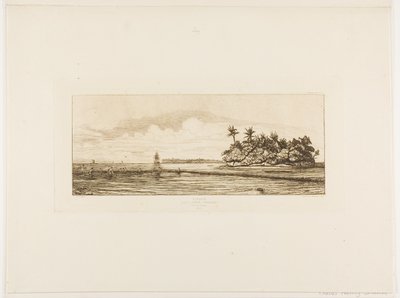 Oceânia: Pesca, perto de ilhas com palmeiras no grupo Uea ou Wallis, 1845 de Charles Meryon