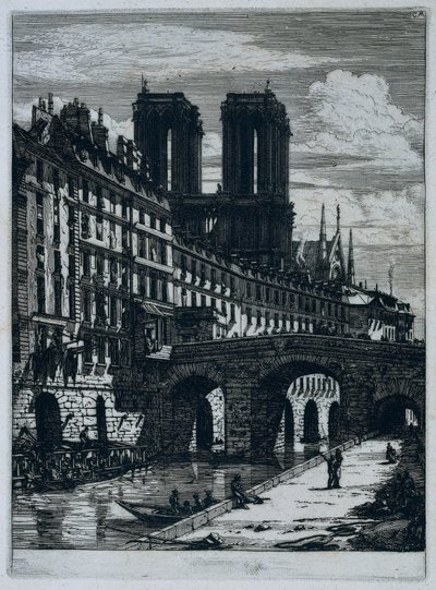 Pequena ponte sobre o Sena em Paris A Pequena Ponte Água-forte em Paris (título da série) de Charles Meryon