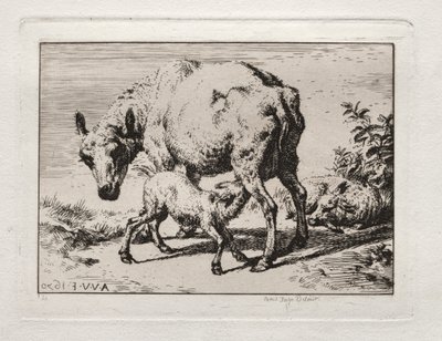 A ovelha com dois cordeiros, 1850. de Charles Meryon