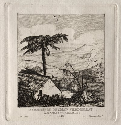 Cabana do colono do velho soldado em Akaroa, 1845 de Charles Meryon