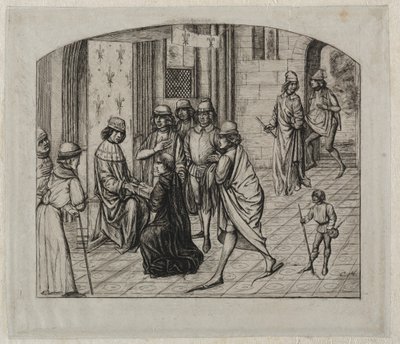 A obra impressa do autor latino, Valerius Maximus, sendo apresentada ao rei Luís XI, 1860. de Charles Meryon