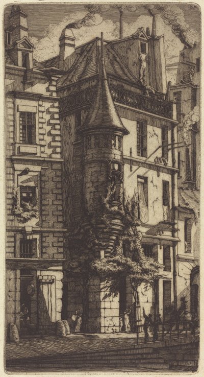 Torreta na Rue de la Tixéranderie, Paris (Casa com Torreta, Rua dos Tecelões, Paris) de Charles Meryon