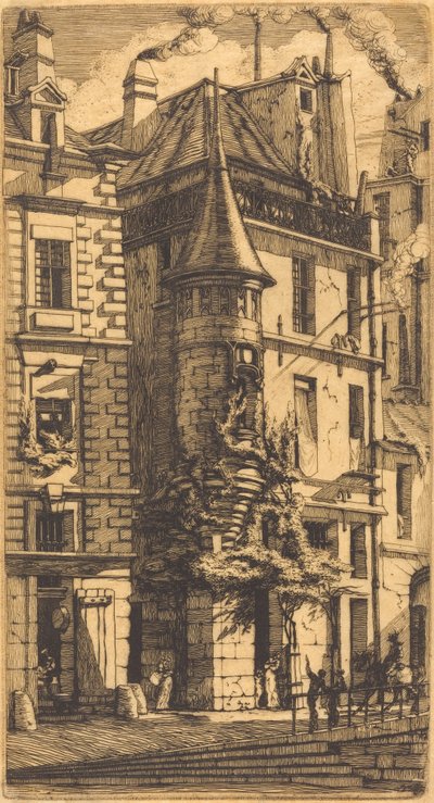 Torreta na Rue de la Tixéranderie, Paris (Casa com Torreta, Rua dos Tecelões, Paris) de Charles Meryon