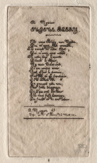 Versos a Eugène Bléry, 1854. de Charles Meryon