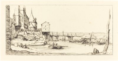 Passarela que substitui temporariamente o Pont-au-Change, Paris, após o incêndio de 1621 de Charles Meryon after Stefano Della Bella