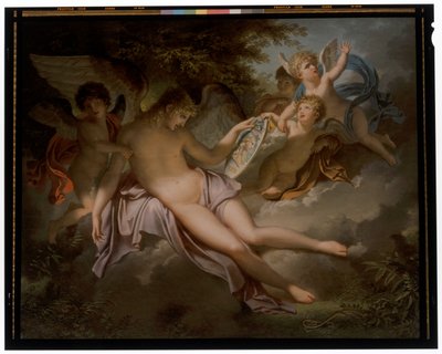 Cupido chora a perda de Psique, cujo retrato pára nas mãos de Charles Meynier
