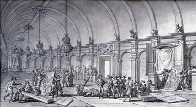 Pilhagem de obras de arte sob o comando de Napoleão Bonaparte: "A Virgem de Correge (Antonio Correggio) foi retirada da Academia de Parma e entregue aos curadores franceses em maio de 1796". Desenho com tinta chinesa de Charles Meynier (1768-1832). Dim. 0, de Charles Meynier