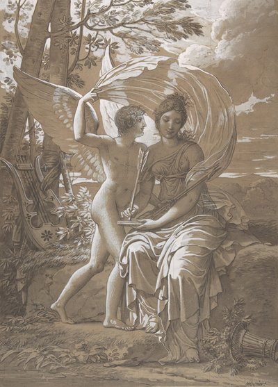 A Musa Erato Escrevendo Versos Inspirados no Amor, ca. 1797. de Charles Meynier