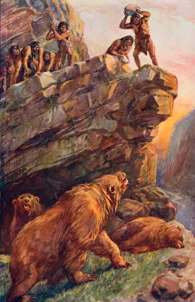 Homens pré-históricos atacando os grandes ursos da caverna de Charles Mills Sheldon