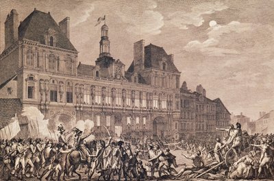 Robespierre, Saint-Just, Couthon e Hanriot tomando refúgio no Hotel-de-Ville em Paris, 9 Thermidor Year II (27 de julho de 1794) 1800 de Charles Monnet
