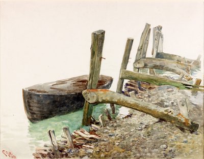 Bote que aproxima um molhe (bodycolour) de Charles Napier Hemy