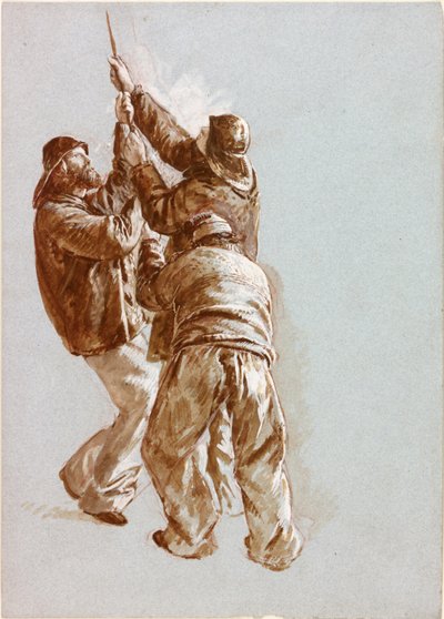 Pescadores, transportar, um, corda, (bodycolour) de Charles Napier Hemy