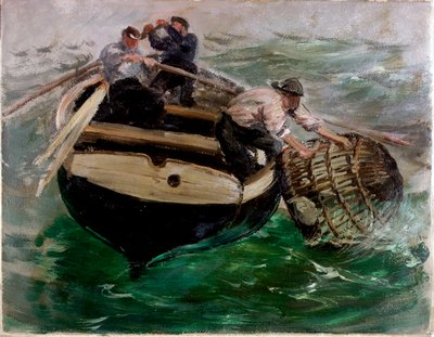 Transportando em vasos de lagosta (óleo sobre papel) de Charles Napier Hemy