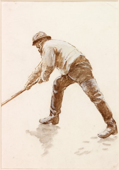 Estudo de um pescador no trabalho (bodycolour) de Charles Napier Hemy