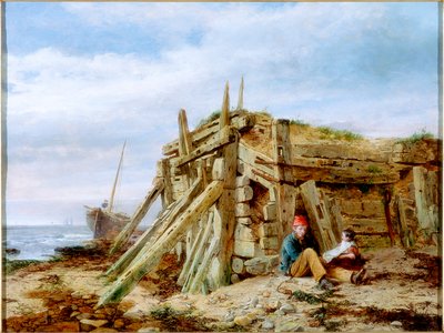 Sob o quebra-mar, c.1863 de Charles Napier Hemy