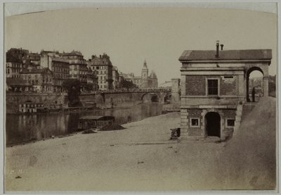 Pavilhão de portagem, porto do Hôtel-de-Ville e Île de la Cité com a Conciergerie, 4.º arrondissement, Paris. de Charles Nègre