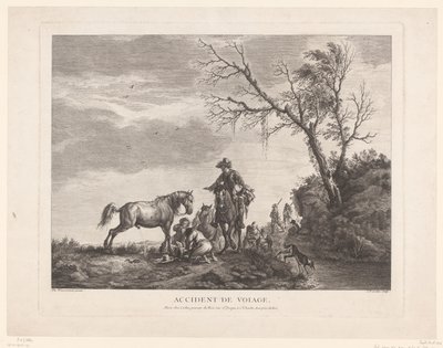 Viajantes durante uma escala Acidente de viagem. (título no objeto) de Charles Nicolas Cochin (II)