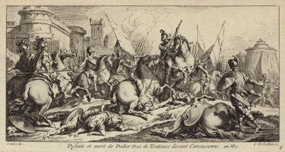 Derrota e morte de Didier de Toulouse diante de Carcassonne, 587 (gravura) de Charles Nicolas II Cochin
