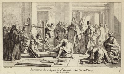 Descoberta das relíquias de São Baudile, martirizado em Nimes em 250 (gravura) de Charles Nicolas II Cochin