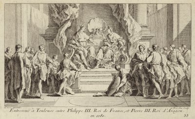 Encontro em Toulouse entre o Rei Filipe III de França e o Rei Pedro III de Aragão de Charles Nicolas II Cochin