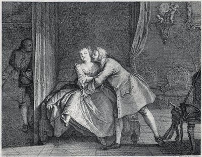 O auricultor e a ilustração do molde para Les contes de La Fontaine, cerca de 1743". gravura de Charles-Nicolas Cochin (1715-1790). de Charles Nicolas II Cochin